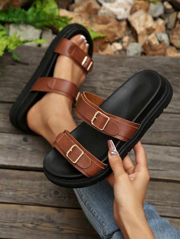Women's Simple Slippers/Sandals, Beach Vacation Casual Open-Toe Thick-Soled Shoes, Comfortable Slide Flat Fashion Sandals