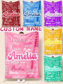 1pc Custom Personalized Color Name Throw Blanket, With Blanket For Girl Boy Great Holiday Gift For Daughter,Son,Classmates, Friends,Super Soft Warm Gorgeous Cozy, For All Seasons, Suitable For Indoor, Camping, Air-Conditioned Room, Sofa, Living Room,Bedroom,Home,Halloween, Ideal Gift For Children's Day, Christmas, Birthday, Son, Daughter,Christmas Gift - Multicolor - View 2
