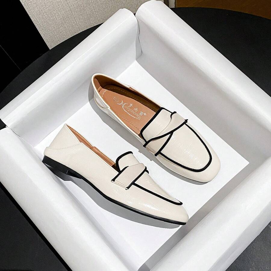 Mengshangli Flat Slip-On Casual Solid Color Elegant Fashionable Versatile Flats, Suitable For Outdoor, Party, Office, All Seasons - Apricot - View 1