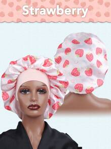 1PC Printed Animal Fruits Casual Cute Satin Hair Bonnet Wide Brimmed Elastic Band Splicing Sigle Layer Sleeping Night Caps For Women Hair Care Hats Curly Bonnet