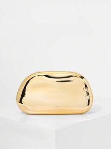 复古金属盒式手拿包、晚宴包、正式派对包、礼服包、舞会包、金色婚礼包、新娘包、女士链条斜挎包 - 金色 - 查看 5