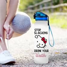 Sanrio 1 pieza Botella deportiva de gran capacidad Sanrio Hello Kitty, de plástico resistente a los arañazos, taza de viaje a prueba de fugas con marcas de escala, adecuada para deportes al aire libre, fitness, camping, hidratación de verano, 1000ml/32oz (con cordón incluido)