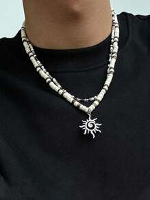 2pcs/Set Men's Summer Coconut Wooden Bead Niche Versatile Hip-Hop Personalized Double Pendant Necklace