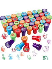 Set de 6/12/24/36 sellos de animales de dibujos animados lindos para sellos de tinta autentintable, fáciles de sostener, tinta lavable para manualidades DIY y recuerdos de fiestas (aleatorios)