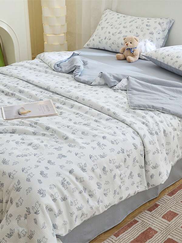 1 Stück Blume Muster mit Kantennaht Sommer Quilt, kühle Sommerdecke, kann als Kinderbettdecke, Bettwäsche verwendet werden, geeignet für Schlafzimmer, Studentenwohnheime, Kinderzimmer Deko, passend für Frühling und Sommer