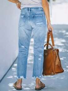 Damen einfache, modische Jeans, geeignet für den Sommer