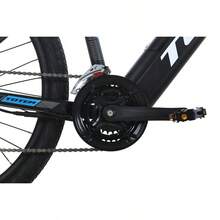 Bicicleta de montaña de suspensión completa Mongoose Impasse, para hombres y mujeres, cuadro de aluminio de 18 pulgadas, ruedas de 29 pulgadas, frenos de disco delanteros y traseros, cambiador de marchas giratorio, desviador trasero de 21 velocidades, color plateado - Azul - Ver 2