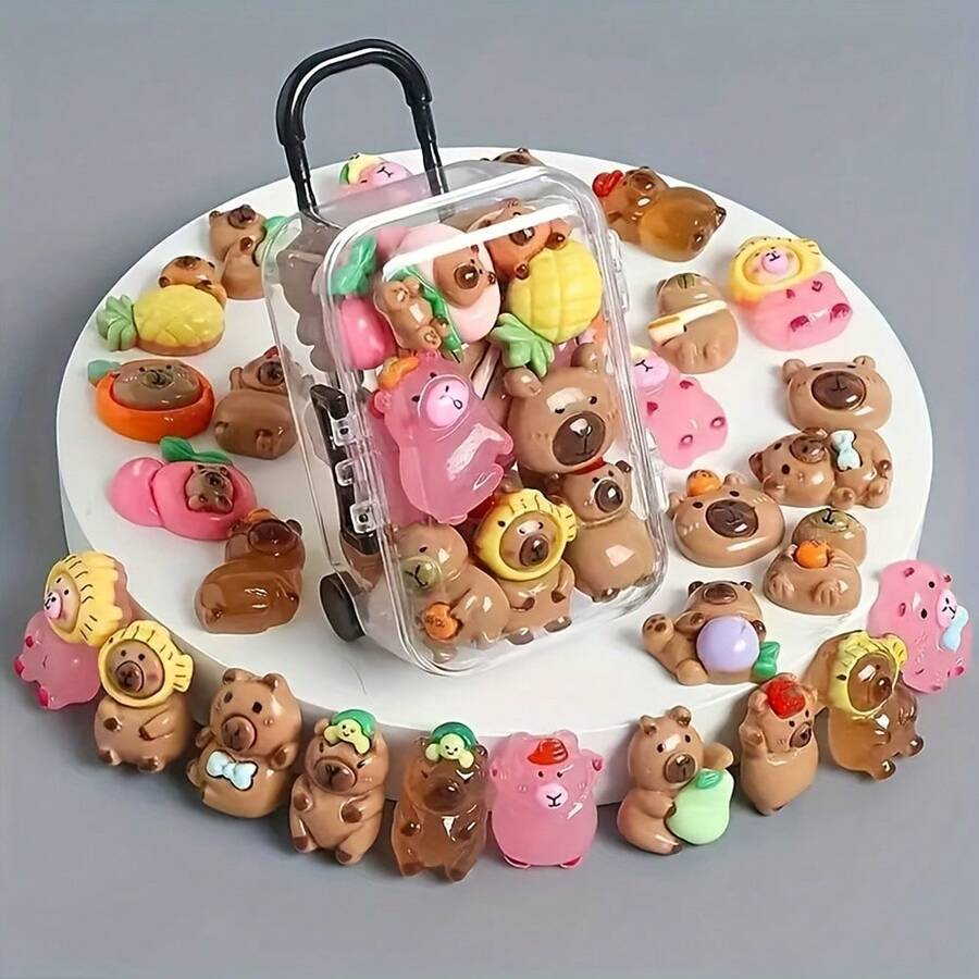21pcs [20pcs Mixed Hamster + 1pc Suitcase] Colorful Cute Glow-In-The-Dark Cartoon Hamster Charms, Resin DIY Accessories For Crafts, Phone Cases, Hair Accessories, Earrings, Keychains - Whimsical Animal Pendants, Battery-Free Luminous Mini Animal Surprise Blind Bags, Perfect For Gifts, Home Decor, Holidays Like Easter, Valentine's Day And More!