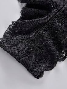 7pcs Solid Color Casual And Comfortable Minimalistic Romantic French Lace Fan Style Plus Size Women Underwear, All Season - Black - View 3