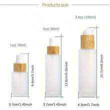 1pc Frosted Glass Pump Bottle With Bamboo Cap, 30ml/60ml/100ml Capacity, Portable Travel Cosmetic Container, Refillable Round Glass Bottle For Lotion, Shampoo And Body Wash, Essential For Back To School - Multicolor - View 7