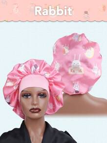 1PC Printed Animal Fruits Casual Cute Satin Hair Bonnet Wide Brimmed Elastic Band Splicing Sigle Layer Sleeping Night Caps For Women Hair Care Hats Curly Bonnet