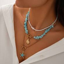 3 Pieces Beach Ocean Elements Stacked Collarbone Chain Bohemian Beaded Star Necklace - Nhiều màu - Xem 7