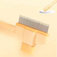 1pc Self-Cleaning Cat Brush - Stainless Steel Dual Length Flea Comb & Deshedding Tool With One-Click Release Button, Rust-Resistant Light Beige, Removes Loose Hair & Prevents Shedding, Ergonomic Handle Design, Medical-Grade Stainless Steel Material