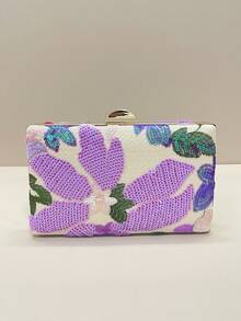This Fashionable And Versatile Purple Sequin Floral Crossbody Bag Is Elegant And Unique, Featuring Random Floral Embroidery. It Is An Ideal Choice For Evening Parties, Galas, Bridesmaid Events, And Other Celebrations. With Its Fashionable Vintage Style, Chain Strap Design, And Compact Yet Sophisticated Look, It Suits Party Girls, Brides, College Students, Young Professionals, And Office Workers, Making It A Perfect Accessory For Parties, Galas, Weddings, And Other Special Occasions. - Purple - View 6