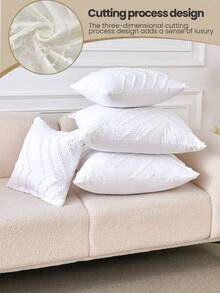 1pc White Geometric Pattern Velvet Decorative Pillow Cover (Pillow Insert Not Included), Modern Style Throw Pillow Case, Suitable For Home, Sofa, Living Room Decor, High-End Minimalist Design, Suitable For Daily Use, Living Room, Bedroom, Small Car, Etc. - White - View 2