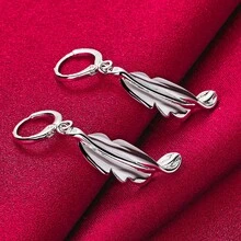 925纯银镀金扭叶吊坠耳环饰品女士珠宝时尚婚礼订婚派对礼物 - 銀色 - 查看 3