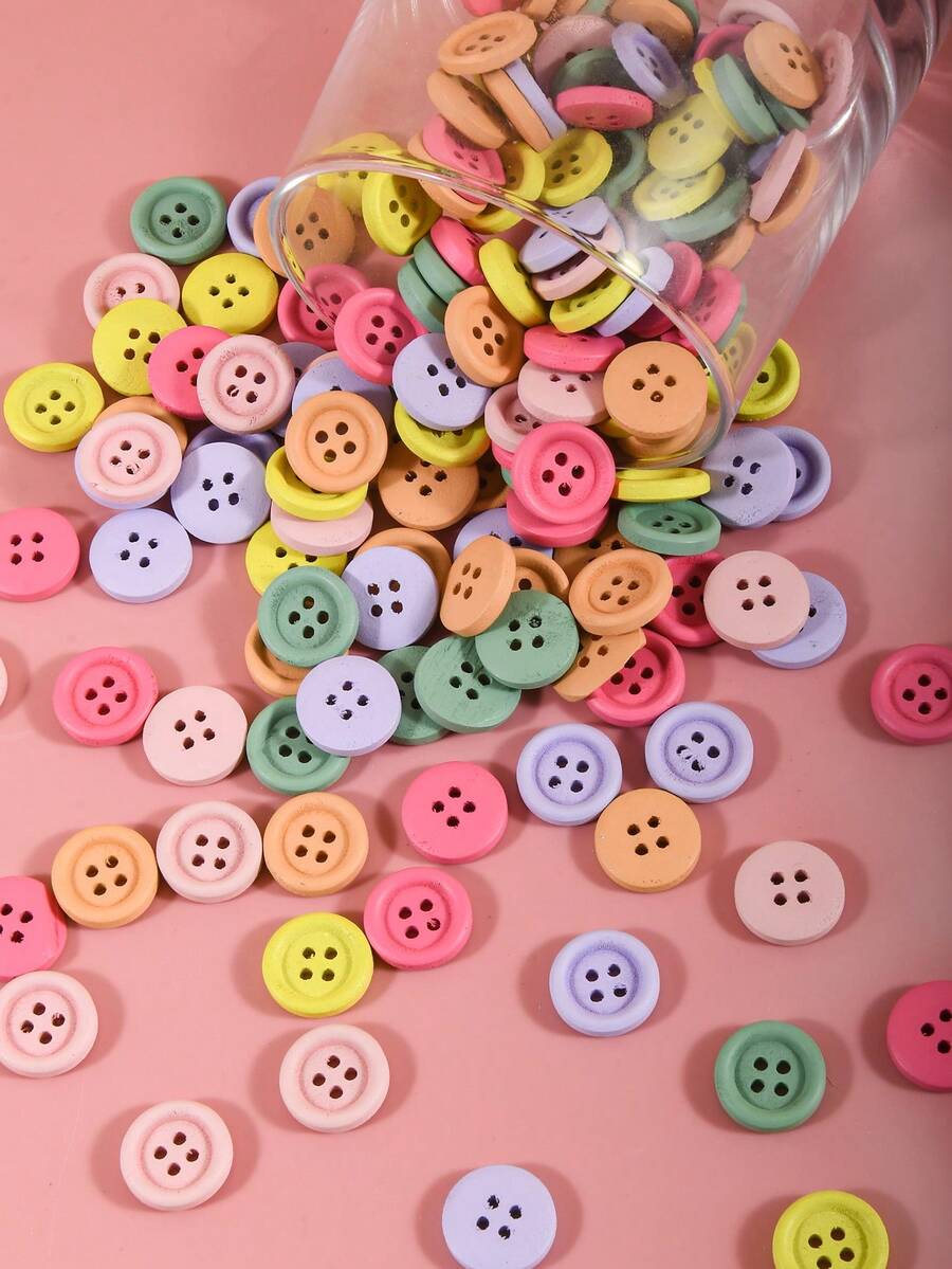 10/100/200 piezas Botones de plástico de colores, Botones decorativos hechos a mano, Botones de costura para ropa, Botones de colores planos para manualidades, Prendas de moda, Proyectos DIY - Multicolor - Ver 1