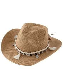 1pc Holiday Wind Niche Fashion Cowboy Hat Travel Sunshade Beach Hat Summer Day All Tie Straw Hat Woman - Khaki - View 3