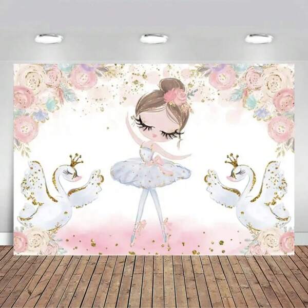 1 peça fundo de princesa bailarina cisne negro dourado rosa chuveiro festa de aniversário decoração foto fundo foto