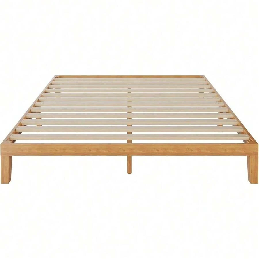 Estructura de cama Queen, Estructura de cama de plataforma de madera de 12 pulgadas con listones de madera, espacio de almacenamiento de 8.5 pulgadas debajo de la cama, sin necesidad de box spring, fácil montaje, pino natural - Reina - Ver 1