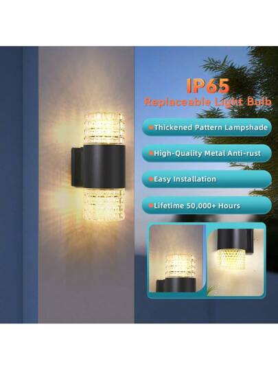 CANMEIJIA Customizable Outdoor Wand Lamp, Acrylic Bloemen Pattern Crystal Appearance, IP65 Waterproof LED Indoor/Outdoor Home Light, E27 Bulb Holder, Square/Round Fixture Patio, Staircase, Street, Spaces view 11