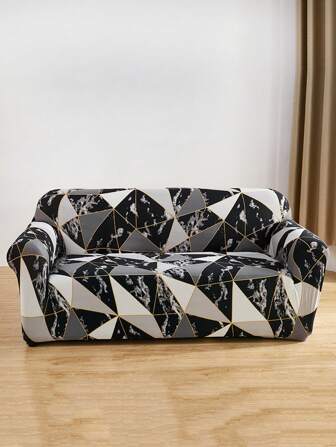 1 pièce Ensemble de housse de canapé à motifs extensibles, comprend 1 pièce de housse de canapé et 1 pièce de housse de coussin (insert de coussin non inclus), formes géométriques asymétriques modernes, convient pour un canapé 1 place/2 places/3 places, convient pour le salon