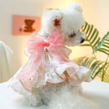 Pet Dog Sweet Floral Dresses, Lace Trim Bow Puppy Skirt For Small And Medium Girl Dogs Photography Outfits