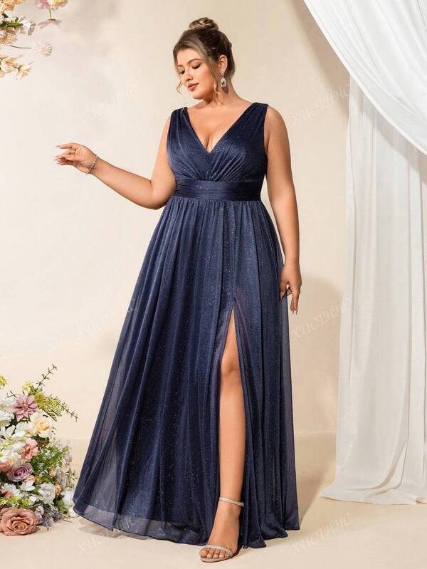 Summer Plus Size Elegant Chiffon V Neck Sleeveless Bridesmaid Dresses For Women,Prom Gown, Wedding Guest Dress For Wedding, Graduation, Dinner