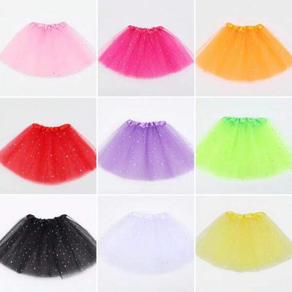 1pc Solid Color Ballet Tulle Skirt With Sequins For 3-8 Years Old Girls