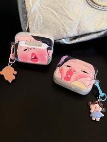 配套型号 1 件趣味波浪边大鼻孔女孩蓝牙耳机盒带吊坠，兼容 Apple 1/2/3/4、Pro/Pro2，卡通趣味图案浮雕无线蓝牙耳机盒，防尘防震防刮保护套 - 彩色 - 查看 5