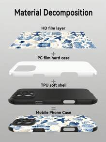 1 stuk nieuw ontwerp romantisch oceaanthema schelp- en zeesterrenpatroon schokbestendig anti-val zacht TPU + PC 2-in-1 materiaal telefoonhoesje compatibel met Apple 16/16Plus/16Pro/16ProMax