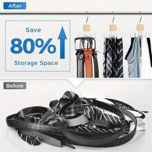 1pc Large Capacity Rotary Wooden Belt Rack Wardrobe Storage Organizer Hooks, Suitable For Belts, Bras, Vests, Ties, Scarves, Stainless Steel Hanging Hooks, Fashionable Closet Accessories