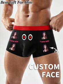 Customized Men's Heart Print Boxer Briefs, Personalized Comfortable Casual Underwear, Daily Wear, Ideal Gift For Boyfriend, Husband, Valentine's Day