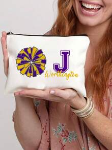 Customizable Cheer, Cheerleader Bag, Cosmetic Bag, Cheer Gift, Cheerleader Gift, Gift For Her - Durable, Machine Washable, Lightweight Travel Accessory With White Color Option - Perfect Gift Or Girls Sports Team Makeup Pouch
