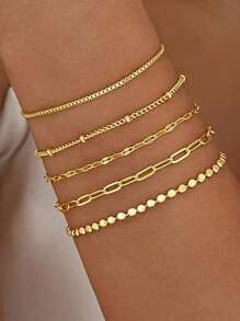Set de 5 pulseras de cadena de moda para mujeres (la cantidad de cuentas y cadena es aleatoria, basada en una longitud fija)