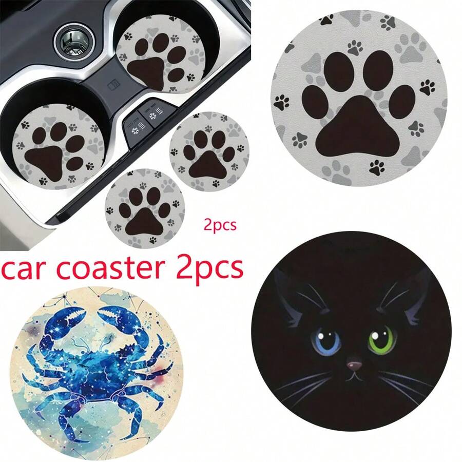 2 pièces Dessous de verre de voiture avec motif mignon, stylé et durable, tapis de voiture anti-dérapant et séchage rapide