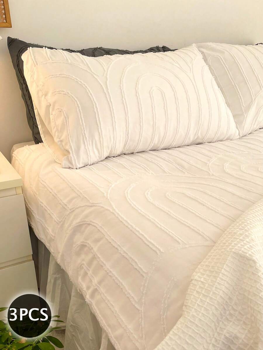 3pcs Bohemian Style 3D Plush Duvet Cover Set (Without Comforter), (1 Duvet Cover And 2 Pillow Shams), All Season Modern Plush Bedding Set - White - View 1