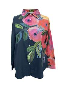 Women'S Casual Floral Print Polyester Blouse With Lapel Collar - Spring/Fall Woven Shirting Top For Adults - Multicolor - View 2
