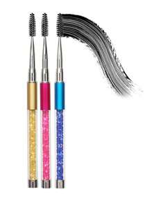 1 pièce/2 pièces/3 pièces Brosse à cils décorée de strass de haute qualité avec capuchon, recourbe-cils portable et outil de toilettage des sourcils