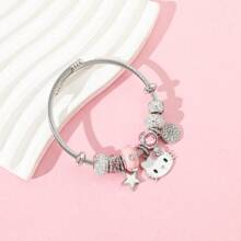 Sanrio 1pc Cartoon Sanrio Series KT Cat, Little White Rabbit, Kuromi Heart Rhinestone Alloy Bracelet, Cute & Versatile For Daily Wear