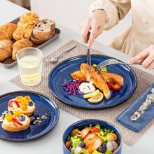 vancasso 12 Pieces Kitchen Dinnerware Set, Blue Set, Stoneware Dinnerware, Plate And Vertical Edge Bowl Set For 4 Person - Blue - View 8