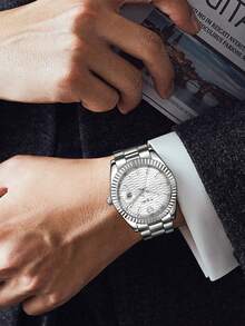 TOMI石英男士腕表套装，配星月胸针戒指，时尚商务石英表礼盒，适合日常生活、商务活动、父亲节、情人节礼物