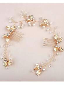 1pc Vintage Floral & Leaf Design Hair Comb, Luxury Elegant Bridal Wedding Hair Accessory, Suitable For Daily Hairstyles, Wedding Bride, Birthday Party, Performance