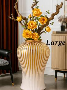 Gold Ceramic Flower Vase, Light Luxury Home Accent For Modern Living Room, Summer Refresh & Mother's Day Gift