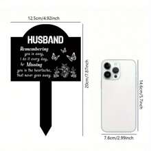 4-Season Gift In Memory Of Husband, Black Acrylic Garden Stake - Waterproof Condolence Plaque With Butterfly & Floral Design, Durable Outdoor Gravesite Decor For Patio, Lawn Or Garden, Suitable For Easter Or Year-Round Tribute, Husband Tribute | Elegant Sentiment | Waterproof Plaque, Memorial Keepsake