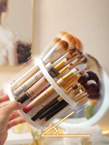 1pc 360° Rotating Brush Holder - Plastic Insertion Type Organizer, Lacquer Coated Surface, Detachable, For Storing Art Brushes, Pens, Makeup Tools - Space-Saving White Office Desk Accessory