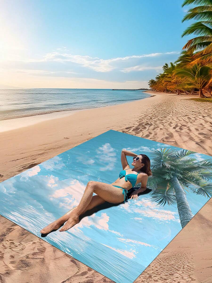 1 pieza Nuevo Impermeable y Antiarenoso Estera para Picnic/Toalla de Playa con Impresión Digital, Diseño de Moda y Fresco, Adecuado para Campamento al Aire Libre y Picnic - Multicolor - Ver 1