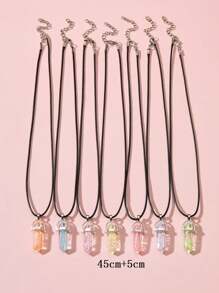 7pcs Multicolor Glow-In-The-Dark Resin Inlaid Star Hexagonal Column Pendant Necklace Set, Suitable As Valentine's Day, Friends, Daily Wear Gift