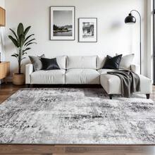 Abstract Area Rug For Living Room, Non-Slip Backing Washable Rug Low Pile Area Rug Carpet For Bedroom Dining Room - 淺灰色 - 查看 2