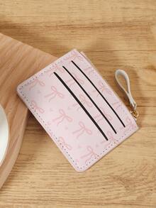 Pink Bow Love Pattern Zipper Small Wallet Coin Pocket Small Purse Bifold Slim Women Wallet MiniThin,Lightweight,Multi Layer Portable,ID Card,Money Credit Card Minimalist,Fashion,Modern,Business,For Anniversary,For Birthday Gift,For Gift,For Girls,For Lady,For Female,Bag School Supplies For School Dorm Room & Back To School - Pink - View 2